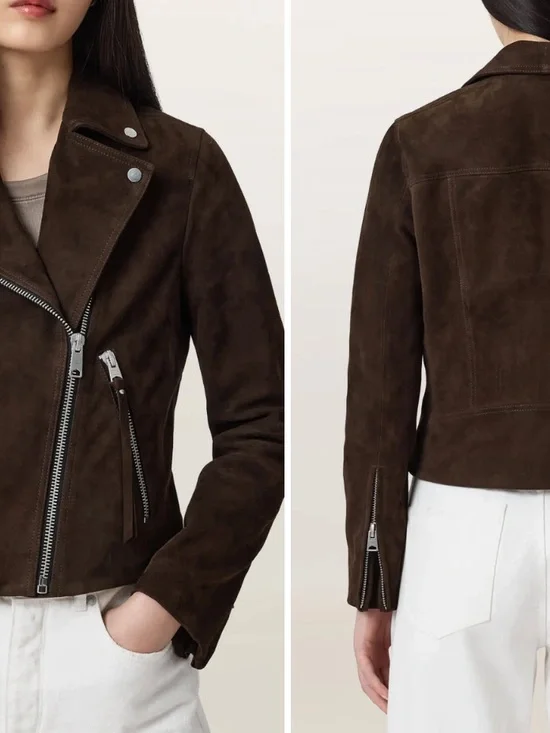 All Saints Brown Suede Moto Jacket NWOT - Picture 4 of 4